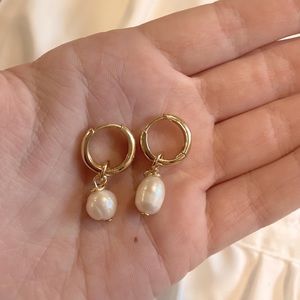 Freshwater pearl gold hoops